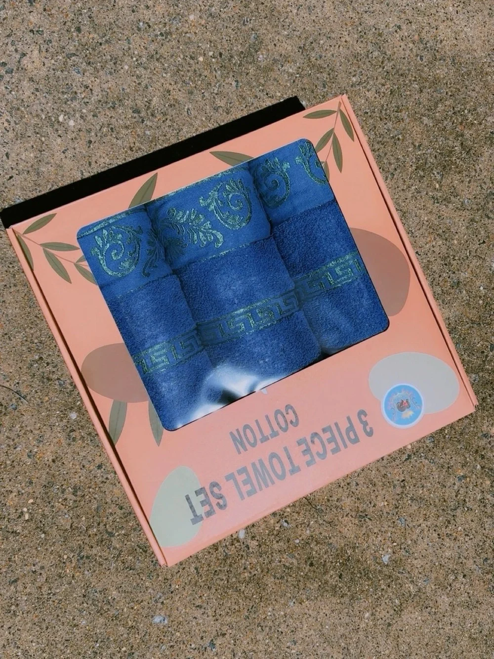 3 Piece Blue Cotton Towel Set